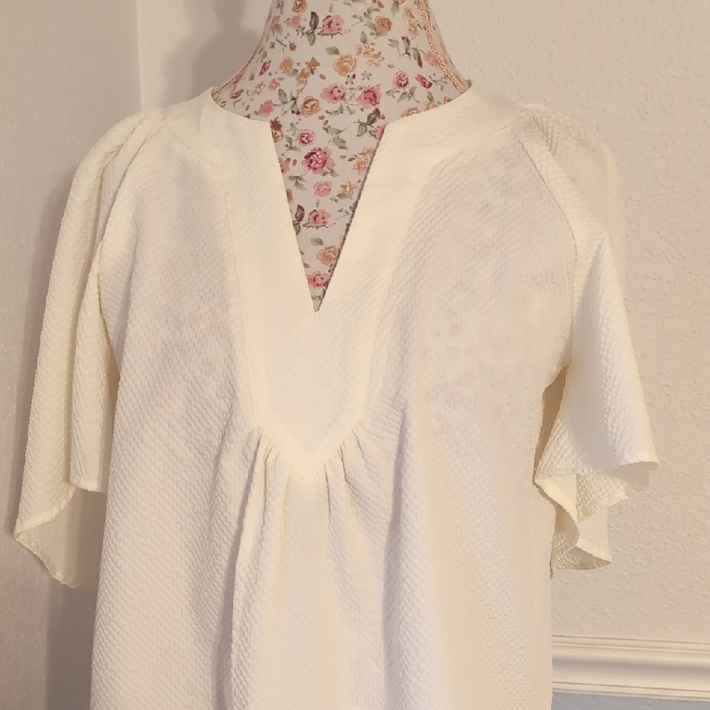 Elegant White Women's Top By Glam - Flounce Sleeve - Picture 2 of 5